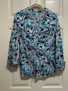 MISHCA Blue & Purple Swirl Button-Down Blouse